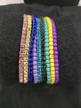 Zara Vibrant Rainbow Crystal Tennis Bracelet Set Elastic